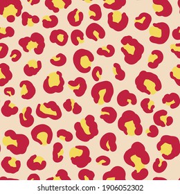 Animal skin seamless pattern, leopard skin in red tone