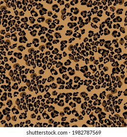 Animal skin seamless pattern leopard, various black and brown spots on a brown background vector illustration