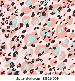 Animal skin seamless pattern. Leopard`s spotted fur imitation. Creative leopard rosettes background. Digital art in pastel nordic colors. Trendy vector illustration for surface wrapping, fabric design