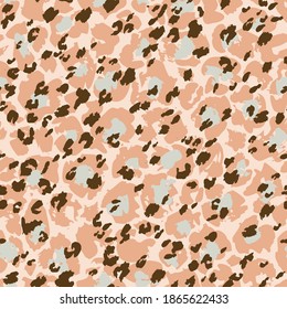 Animal skin seamless pattern. Leopard`s spotted fur imitation. Creative leopard rosettes background. Digital art in pastel nordic colors. Trendy vector illustration for surface wrapping, fabric design