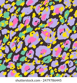 Animal skin seamless pattern. Leopard`s spotted fur imitation. Creative leopard rosettes background. Digital art in pop art colors. Trendy vector illustration for surface wrapping, fabric design
