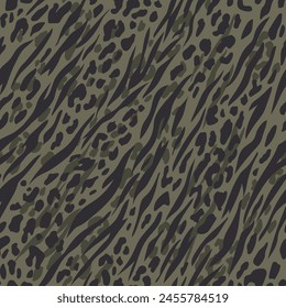 Animal skin seamless pattern. Random abstract shapes, wildcat and zebra skin imitate. Wild nature safari all over surface print for fabric, paper, package. Tiger, cheetah and zebra vector background.