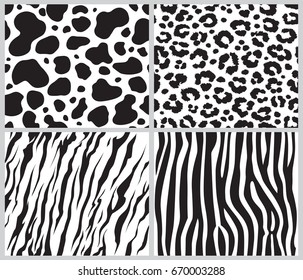 animal skin seamless pattern set, vector illustration Background with african animals pattern Cute hand drawn doodle cards,  wild animal tiger, zebra, giraffe, cheetah