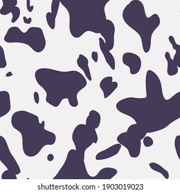 Animal skin seamless pattern, simple cow skin in dark purple on grey