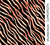 Animal skin seamless pattern. Tiger stripes and lines background. Black and orange repeating backdrop. Detailed hand-drawn vector illustration. Animalistic print for fabrics, posters, banners.