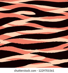 Animal skin seamless pattern. Tiger stripes and lines background. Detailed hand-drawn vector illustration. Animalistic print for fabrics, posters, banners.
