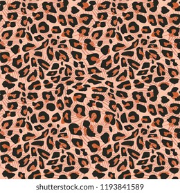 Animal skin seamless pattern vector with jaguar or leopard texture background. Pink orange multicolor for fabric texitle and fashion wrapping.