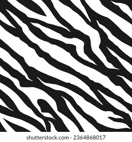 Animal skin stylized black and white vector background. Vector Illustration of Tiger Print Seamless Animal Pattern. Wild texture for Design, Website, Background, Banner. Nature Wallpaper Template.