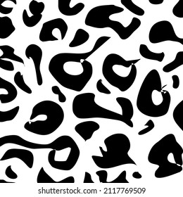 Animal skin texture pattern. Animal skin template. Spot background. Vector design illustration. Random bovine spots hand drawn design.