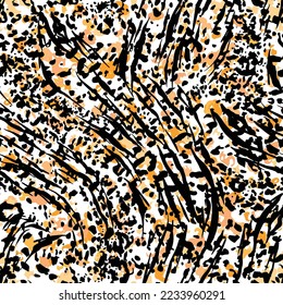Animal skin tiger ,and cheetah , lepard in safari mood in the wave way seamless pattern in vector , Design for fashion ,fabric, web, wallpaper , wrapping , and all graphic type white background color