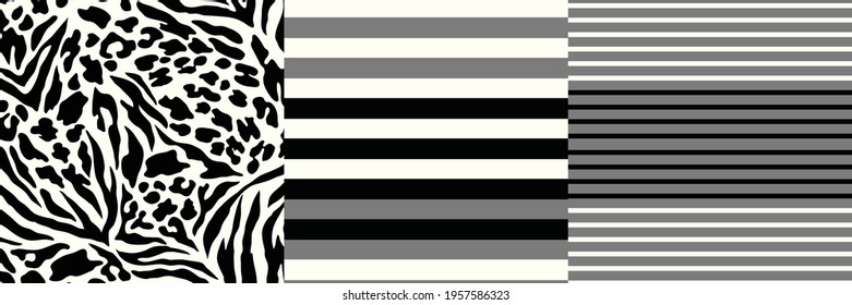 Animal skin tiger seamless pattern design. Leopard, Tiger and zebra fur set.