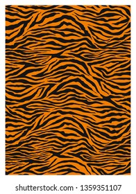 animal skin, tiger stripes, abstract pattern, line background, zebra print, fabric. Amazing hand drawn vector illustration. Poster, banner. Black and orange repeat seamless - Vektör