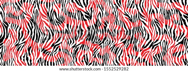 Zebra wallpaper print, amazing hand drawn vector illustration in Black - red - white color