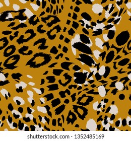 Animal skin vector seamless pattern.  Leopard spots fur texture design. Vintage background. 