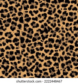 Animal skin wild life textured Fur Hairy vector leopard, jaguar, cheetah hand drawn illustration seamless pattern realistic surface trendy fashionable suitable for printing on surface fabric 