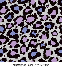 Animal Skin,Vector Seamless pattern of leopard skin in purple tone on grey background, Wild Animals pattern for textile or wall paper