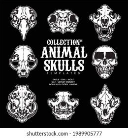 animal skull black and white illustration