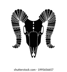 Animal skull in boho style with geometric ornaments. Tribal illustration in simple style. 