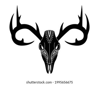 Animal skull in boho style with geometric ornaments. Tribal illustration in simple style. 