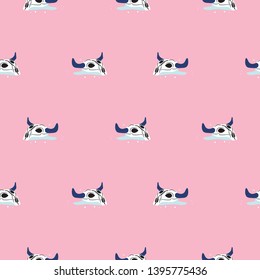 Animal Skull In A Desert Cute Pink Seamless Vector Pattern.