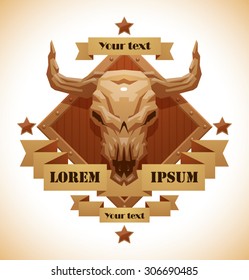 Animal skull emblem, bull, vector