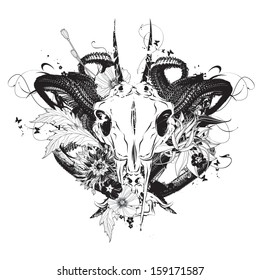 Animal skull with flowers vector illustration