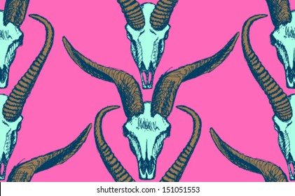 Animal skull with horns, vector seamless pattern