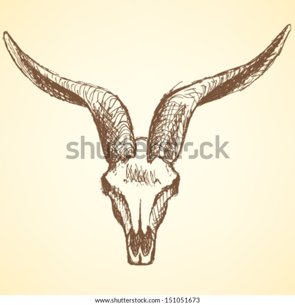 Animal Skull Horns Vector Sketch Background Stock Vector (Royalty Free ...