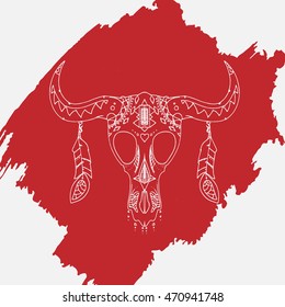 Animal skull  on the red blot background