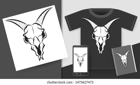 Animal Skull Print On T-shirt. Vector Illustration For Your Products