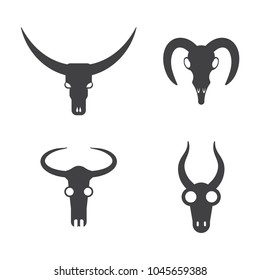 Animal skull set. Stock vector illustration of bull, cow, cattle, goat, buffalo skull.