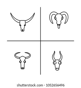 Animal skull set. Stock vector illustration of bull, cow, cattle, goat, buffalo skull.