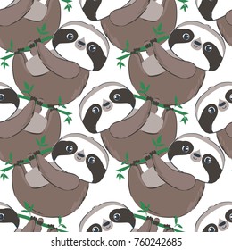 Animal Sloth Vector Illustration Pattern Seamless