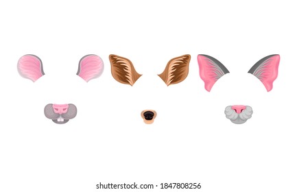 Animal Snouts and Ears for Selfie Application Vector Set