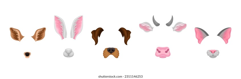 Animal Snouts and Ears for Selfie Application Vector Set