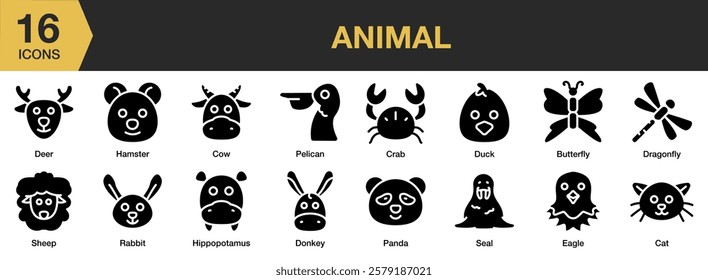 Animal solid icon set. Includes nature, wildlife, mammal, safari, fauna, and More. Solid icons vector collection.