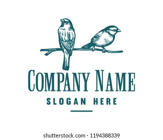 Animal Sparrows Birds Hand Drawn Symbol Logo vector