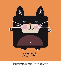 Animal square face cat ,cute kawaii icon doodle.