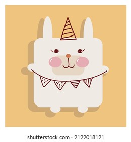 Animal square face rabbit cute kawaii icon doodle.