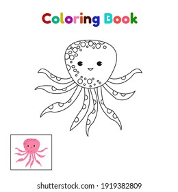 Animal Squid Coloring Book For Kid Cartoon Illustration Vector