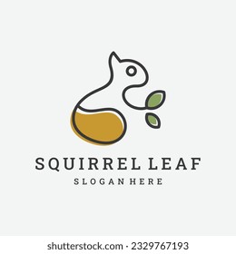 animal squirrel with leaf logo vector illustration design