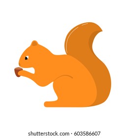 Animal squirrel with a nut.character the cartoon. In flat style a vector. An icon for the websites and children's toys.