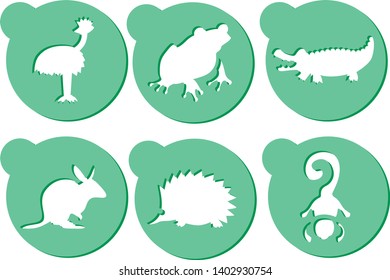 animal stencil art. Frog, crocodile, lizard shapes