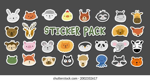 Animal Stickers Set. Childish Style. Collection for your design