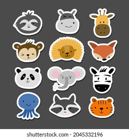 Animal Stickers Set. Childish Style. Collection for your design