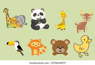 animal stickers zoo jungle vector