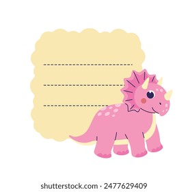 Animal sticky note.  Dinosaur paper memo pad. Reminder pad.
Pink triceratops.