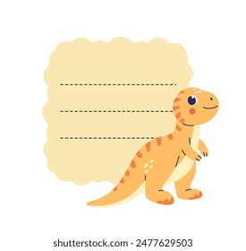 Animal sticky note.  Dinosaur paper memo pad. Reminder pad.
Сute childrens character. Tyrannosaurus.