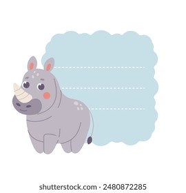 Tierische Haftnotiz.  In: Rhinoceros Paper Memo Pad. Erinnerungsblock.
С Kindercharakter. 