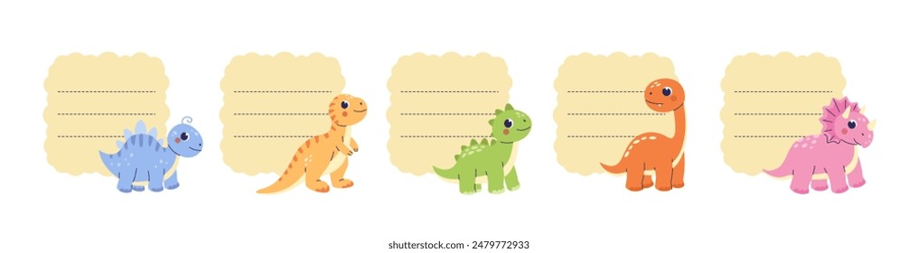 Animal sticky note set.  Dinosaurs paper memo pads collection. Reminder pad. Сute childrens character. 